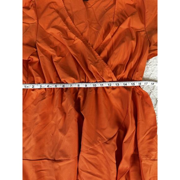 SHEIN Curve Plus Size Orange Wrap Dress 1XL Short Sleeve V-Neck - Picture 4 of 6